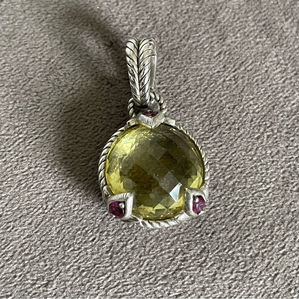 Judith Ripka Sterling Silver Faceted Round Lemon Citrine Amethyst Pendant